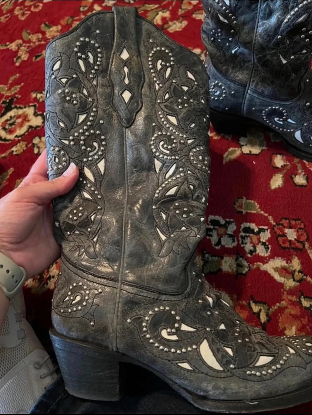 Women's Black Embroidered Western Cowboy Boots with Stud Accents